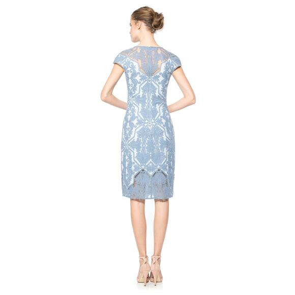 Tadashi Shoji Blue Stone Cotton Embroidered Tulle Cap Sleeve Dress Size 4 - Picture 3 of 9